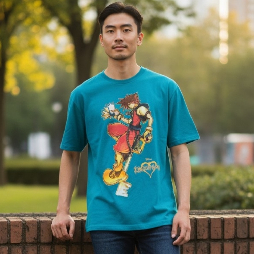 Disney Kingdom Hearts Sora Keyblade Graphic Tee Blue Large